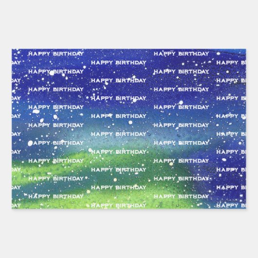 Happy Birthday Blue Geschenkpapier Set (Vorderseite)