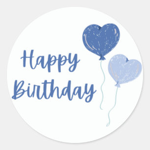 Happy Birthday Blue Heart Balloon Runder Aufkleber