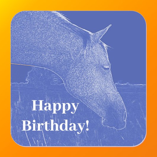 Happy Birthday Blue Horse Head Quadratischer Aufkleber