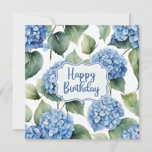 Happy Birthday Blue Hydrangea Blume Aquarell Karte (Vorderseite)