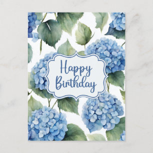 Happy Birthday Blue Hydrangea Blume Aquarell Postkarte