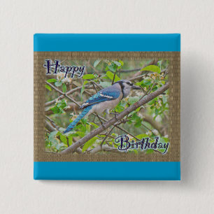 Happy Birthday Blue Jay Button