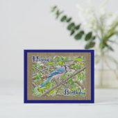Happy Birthday Blue Jay Postkarte (Stehend Vorderseite)