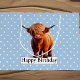 HAPPY BIRTHDAY Blue LONG HAIR COW Große Geschenktüte