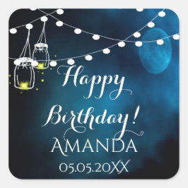 Happy Birthday Blue Mond helle Streicher Mason Glä Quadratischer Aufkleber