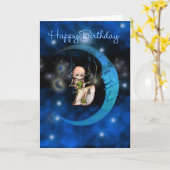 Happy Birthday Blue Moon Fairy Sterne und Himmel Karte (Gelbe Blume)