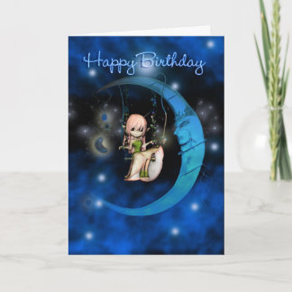 Happy Birthday Blue Moon Fairy Sterne und Himmel Karte