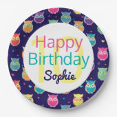 Happy Birthday Blue Owl Muster Personalisierten Ki Pappteller (Vorderseite)