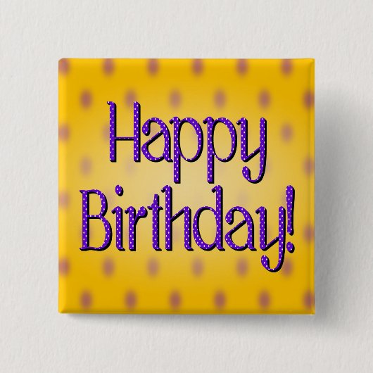 Happy Birthday Blue Polka Dot Text Gelb Bkgrd Button (Vorderseite)