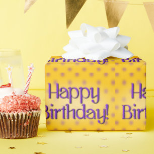 Happy Birthday Blue Polka Dot Text Gelb Bkgrd Geschenkpapier