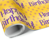 Happy Birthday Blue Polka Dot Text Gelb Bkgrd Geschenkpapier (Rolleneckpunkt)