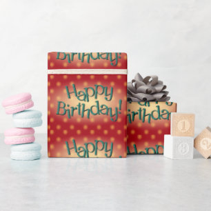 Happy Birthday Blue Polka Dot Text Red Bkgrd Geschenkpapier