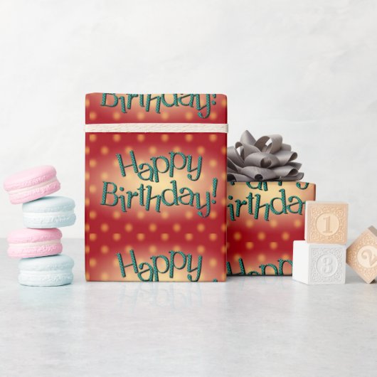 Happy Birthday Blue Polka Dot Text Red Bkgrd Geschenkpapier (Babyparty)