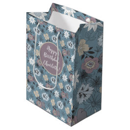 Happy Birthday Blue Rose Floral Pattern Stilvoll Mittlere Geschenktüte