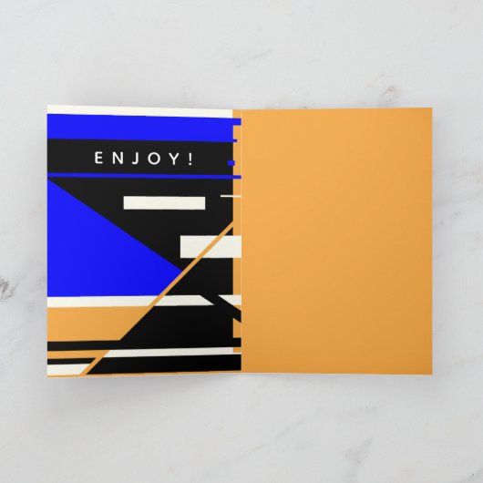 Happy Birthday Blue Schwarz-weiß Orange MCM Look Karte (Innenseite)