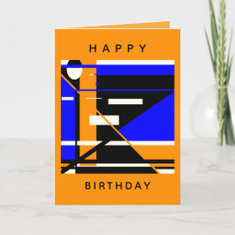Happy Birthday Blue Schwarz-weiß Orange MCM Look Karte