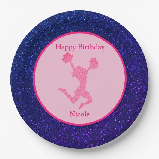 "Happy Birthday" Blue Sparkle Pappteller (Vorderseite)