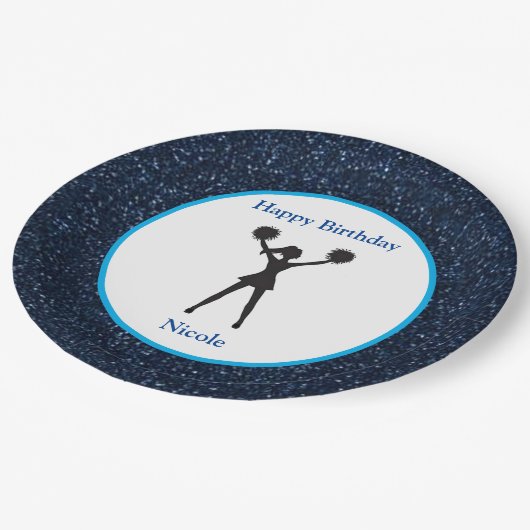 "Happy Birthday" Blue Sparkle Pappteller (Schrägansicht)