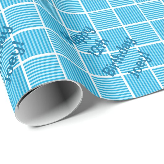 Happy Birthday Blue Squares Geschenkpapier (Rolleneckpunkt)