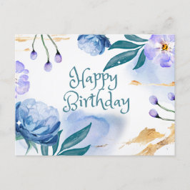 Happy Birthday Blue und Lila Aquarellfarben Blume Postkarte