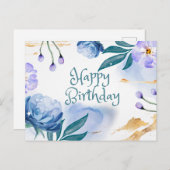 Happy Birthday Blue und Lila Aquarellfarben Blume Postkarte (Vorne/Hinten)