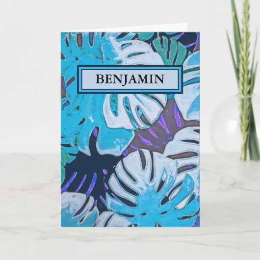 Happy Birthday Blue Watercolor Botanical Custom Karte (Vorderseite)