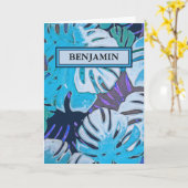 Happy Birthday Blue Watercolor Botanical Custom Karte (Gelbe Blume)