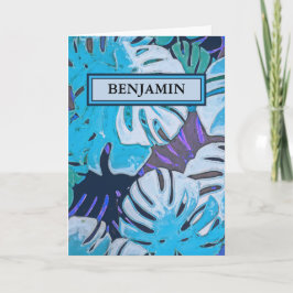 Happy Birthday Blue Watercolor Botanical Custom Karte