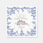 Happy Birthday Blue White Florals Napkins Serviette (Vorderseite)