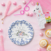 Happy Birthday Blue White Florals Paper Plate Pappteller (Party)
