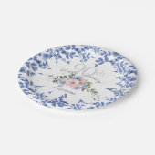 Happy Birthday Blue White Florals Paper Plate Pappteller (Schrägansicht)
