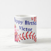 Happy Birthday Blue & White Stripe Baseball Kaffeetasse (Mittel)