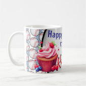 Happy Birthday Blue & White Stripe Baseball Kaffeetasse (Links)