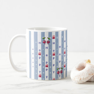 Happy Birthday Blue & White Stripe  Kaffeetasse
