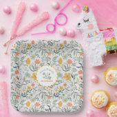 Happy Birthday Blue Yellow Blumen Name Pappteller (Party)