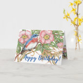 Happy Birthday Bluebird Wasserfarbe Rose Floral Karte (Gelbe Blume)