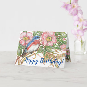 Happy Birthday Bluebird Wasserfarbe Rose Floral Karte