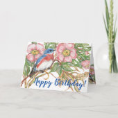 Happy Birthday Bluebird Wasserfarbe Rose Floral Karte (Vorderseite)