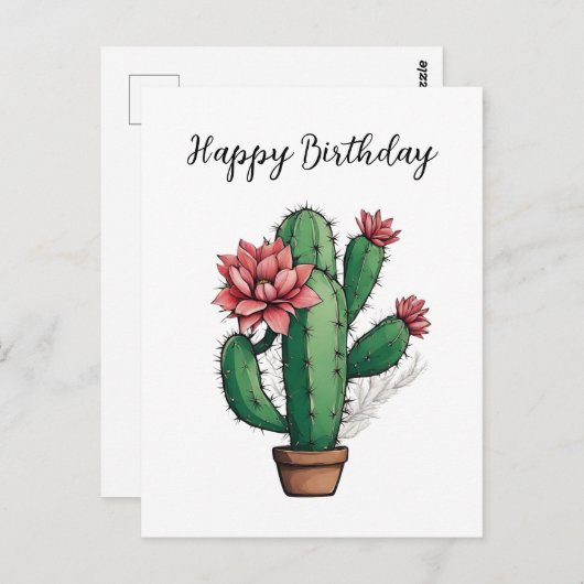 Happy Birthday Blühende Kaktus Pflanze Postkarte (Vorne/Hinten)