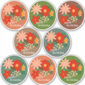 HAPPY Birthday Blume Bouquet Aufkleber 6 Farben (Vorderseite)