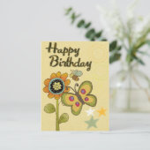 Happy Birthday Blume Butterfly Biene Nature Postkarte (Stehend Vorderseite)