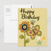 Happy Birthday Blume Butterfly Biene Nature Postkarte (Vorne/Hinten)