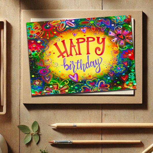 Happy Birthday Blume Girly Fun Hübsch Karte