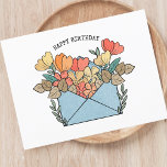 Happy Birthday Blume Illustriert Postkarte<br><div class="desc">Feiern Sie Geburtstage mit einer personalisierten Touch mit unserer lebendigen Postkarte "Happy Birthday", die eine bezaubernde Illustration eines überlaufenen Umschlags mit blühenden Blume enthält. Äußern Sie Ihre herzlichen Wünsche im Stil, indem Sie diese bezaubernde Postkarte mit Ihrer eigenen, herzlichen Botschaft anpassen. Ob in der Nähe oder in der Ferne, senden...</div>
