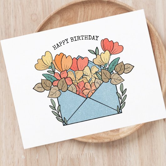 Happy Birthday Blume Illustriert Postkarte