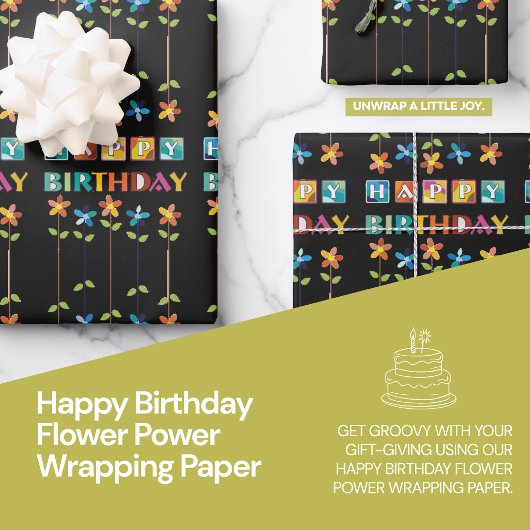 Happy Birthday Blume Power Wrapping Paper Geschenkpapier Set