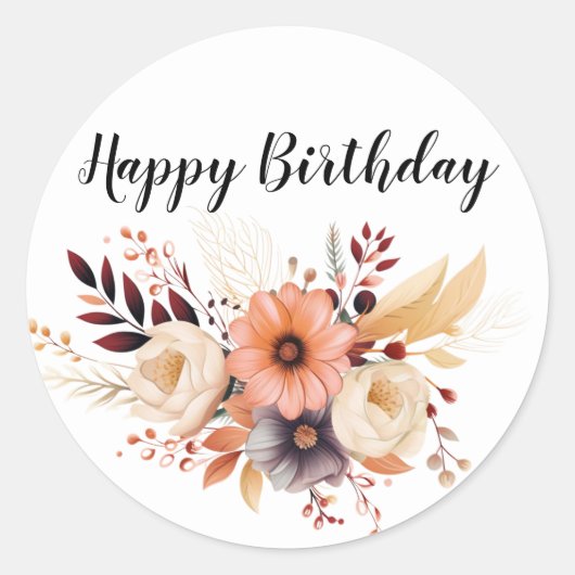 Happy Birthday Blume Round Sticker (Vorderseite)