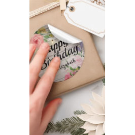 Happy Birthday Blume Rustic Holz String Lights Runder Aufkleber