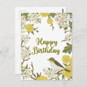 Happy Birthday Blume und Vögel Natur botanisch Postkarte (Vorne/Hinten)