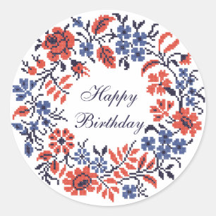 Happy Birthday Blume Zyklus Runder Aufkleber